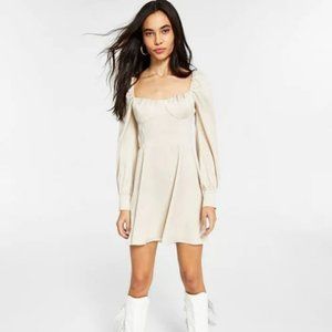 LEYDEN Blouson-Sleeve Mini Dress Beige